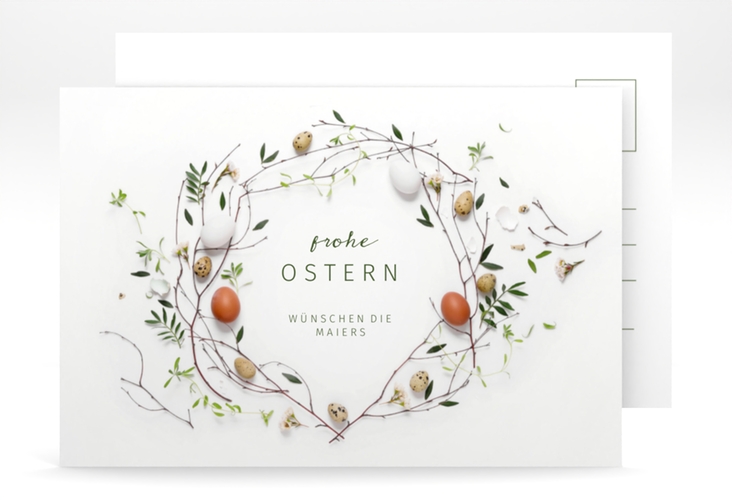 Osterkarte Osterkranz A6 Postkarte weiss hochglanz