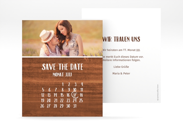 Save the Date-Kalenderblatt Landliebe Kalenderblatt-Karte braun