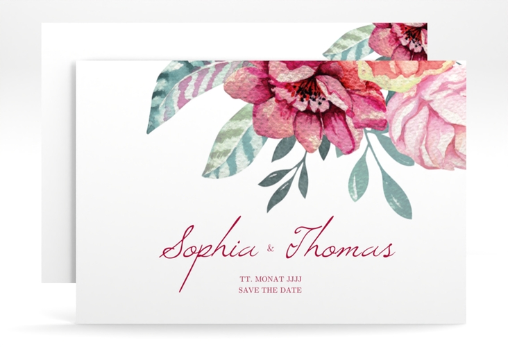 Save the Date-Karte Blooming A6 Karte quer weiss hochglanz