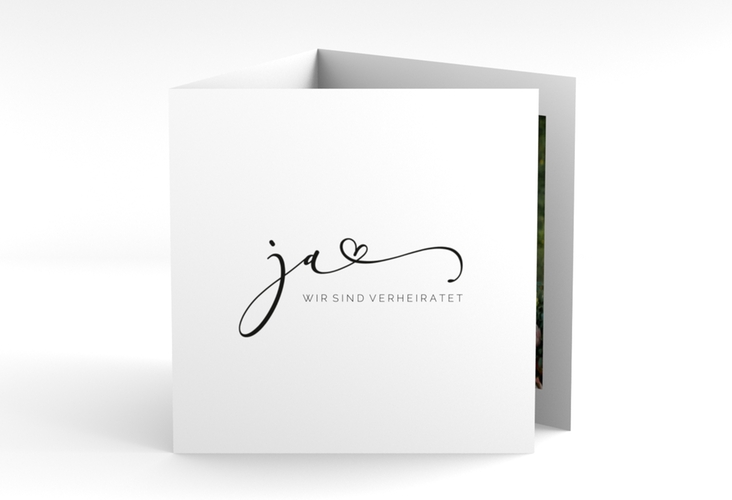 Danksagungskarte Hochzeit Jawort quadr. Doppel-Klappkarte weiss hochglanz modern minimalistisch mit veredelter Aufschrift