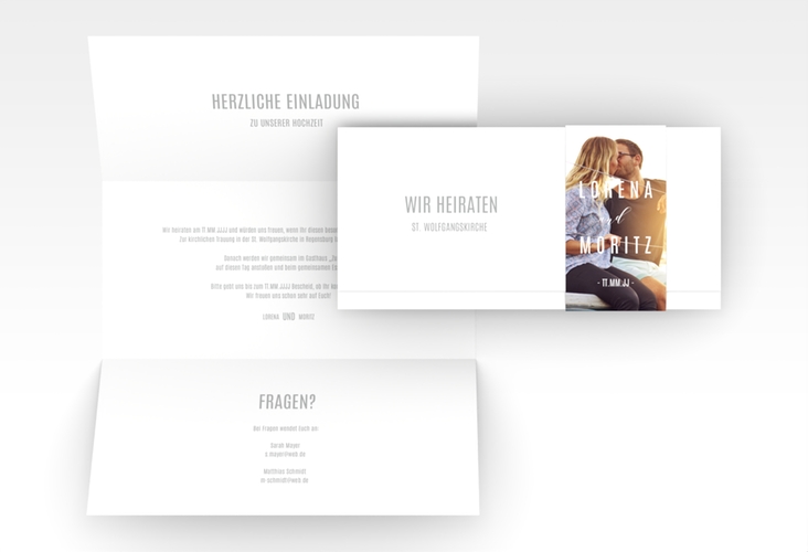 Hochzeitseinladung Memory Wickelfalzkarte + Banderole