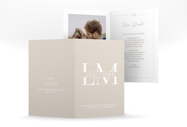 Danksagungskarte Hochzeit Monogramm A6 Klappkarte hoch in klassischem Design mit Initialen des Brautpaars