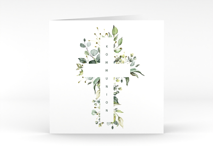 Kommunionseinladung Verdant quadr. Klappkarte weiss