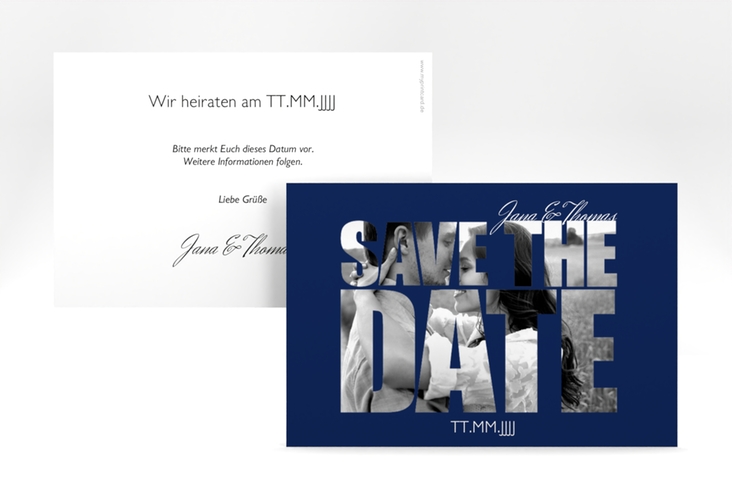 Save the Date-Karte Hochzeit Letters A6 Karte quer blau hochglanz