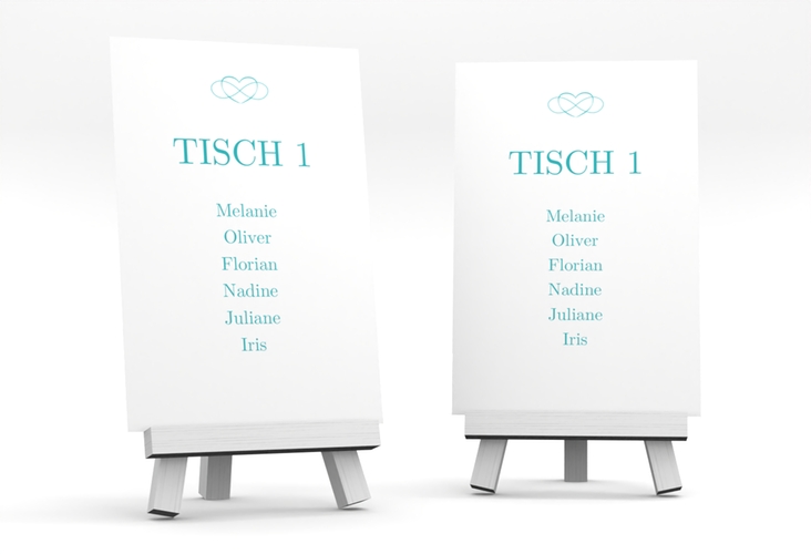 Tischaufsteller Hochzeit Infinity Tischaufsteller tuerkis