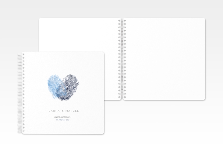 Gästebuch Hochzeit Fingerprint Ringbindung blau schlicht mit Fingerabdruck-Motiv