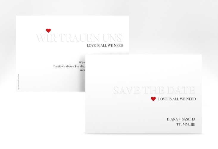 Save the Date-Karte Embossing A6 Karte quer rot hochglanz