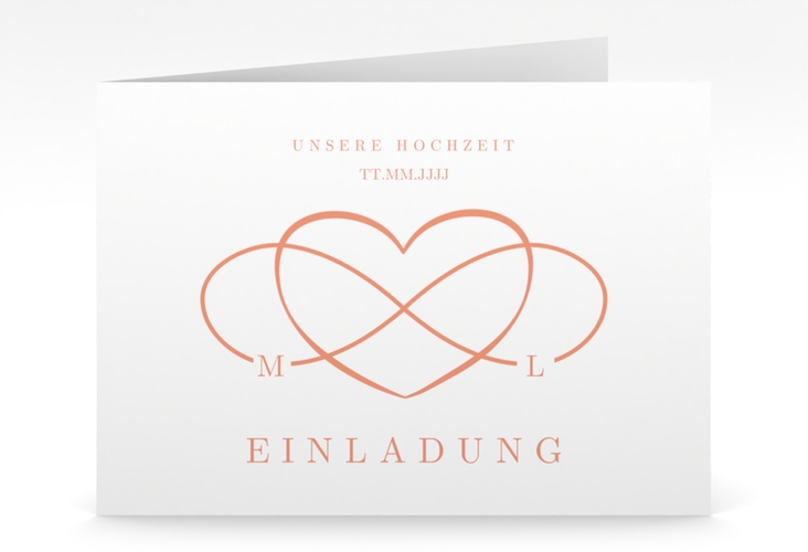 Hochzeitseinladung Infinity mittlere Klappkarte quer apricot