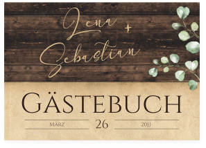 Klick: Details zu Gästebuch A4 quer "Landhaus" anzeigen Gästebuch A4 quer Landhaus A4 quer, Hardcover braun in Holz-Optik mit Eukalyptus