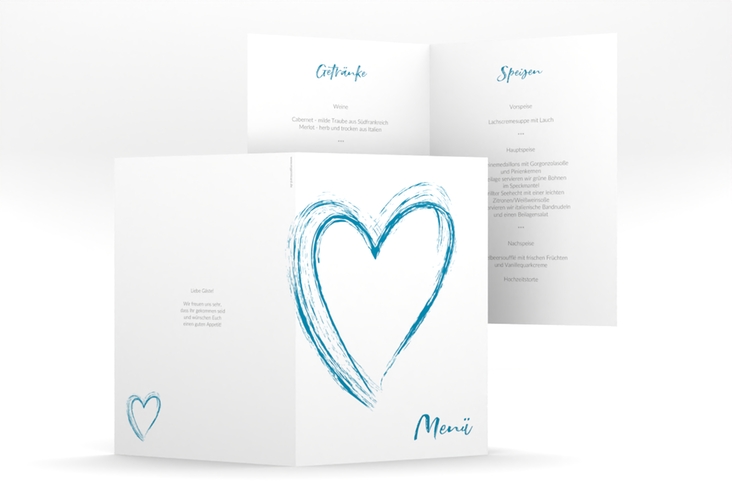 Menükarte Hochzeit Liebe A5 Klappkarte hoch tuerkis hochglanz