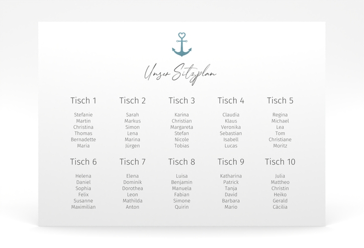 Sitzplan Poster Hochzeit Ankerliebe 70 x 50 cm Poster im minimalistischen maritimen Design mit Anker