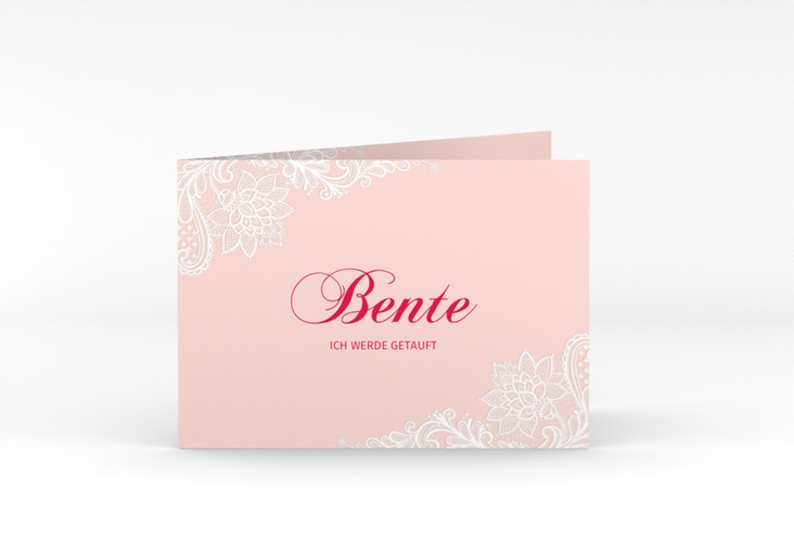 Einladung Taufe Destiny A6 Klappkarte quer rosa hochglanz