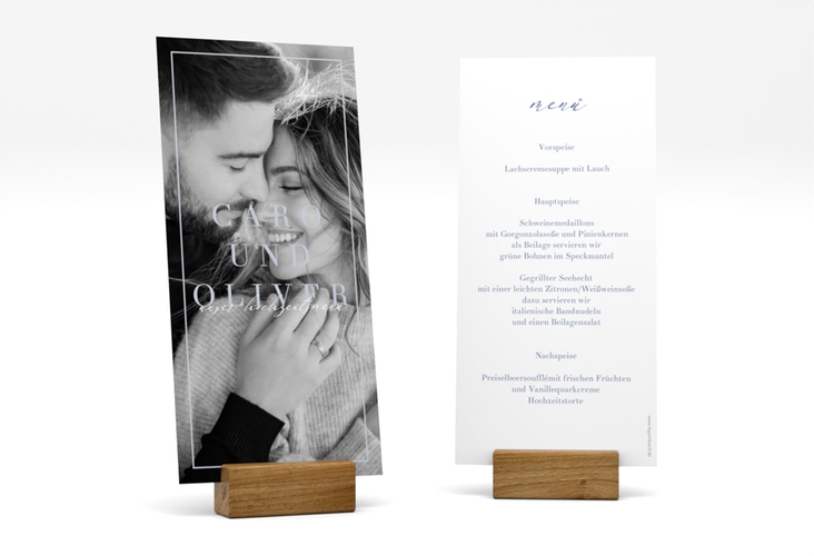 Menükarte Hochzeit Moment lange Karte hoch blau