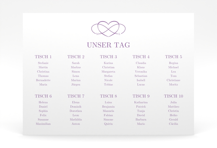 Sitzplan Poster Hochzeit Infinity 70 x 50 cm Poster lila