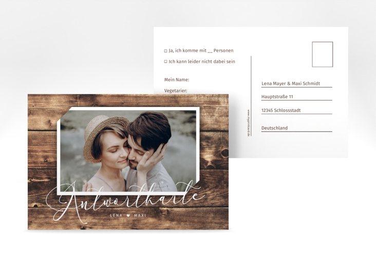 Antwortkarte Hochzeit Rustic A6 Postkarte braun
