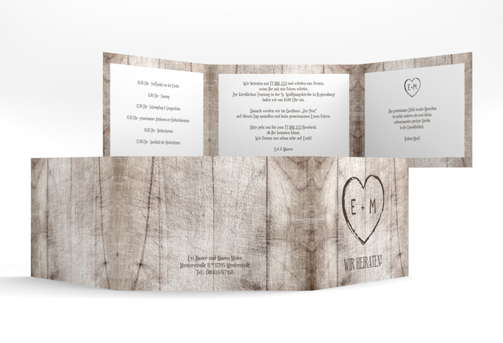 Hochzeitseinladung Wood A6 Doppel-Klappkarte weiss hochglanz