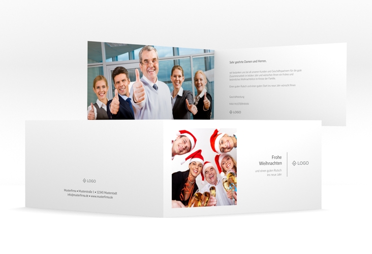 Geschäftliche Weihnachtskarte "Weihnachtsfeier" DIN lang Klappkarte mit Logo und Foto für Firmen