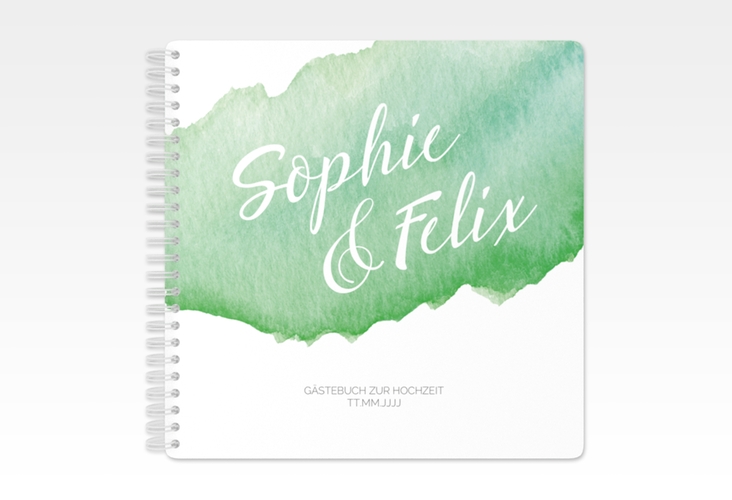 Gästebuch Hochzeit Aquarella Ringbindung gruen