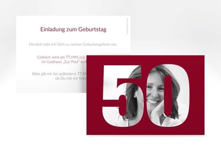 Einladung 50. Geburtstag Numbers A6 Karte quer rot