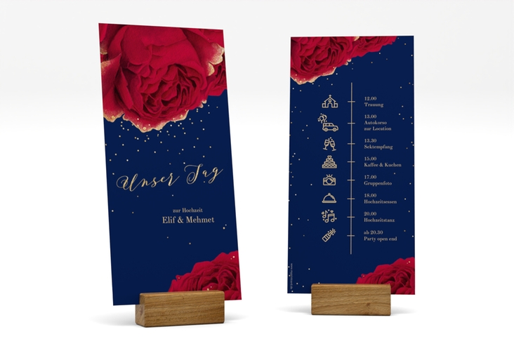 Tagesablauf Hochzeit Cherie lange Karte hoch blau