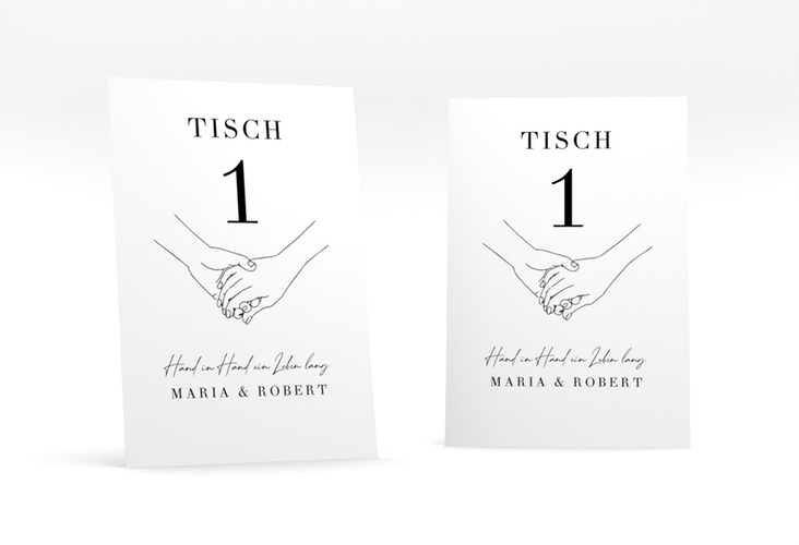 Tischnummer Hochzeit Hands Tischaufsteller mit sich haltenden Händen im Monoline-Stil