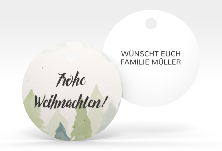 Geschenkanhänger Weihnachten Tannenwald Geschenkanhänger, rund mit Tannenbaum-Design in Grün