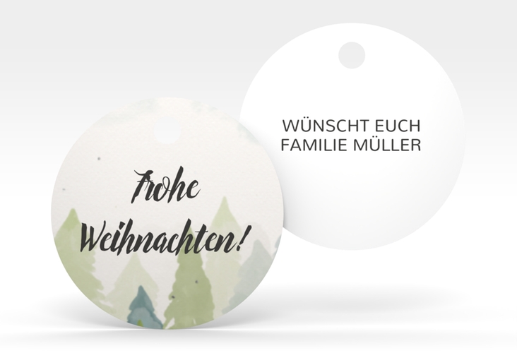 Geschenkanhänger Weihnachten Tannenwald Geschenkanhänger, rund hochglanz mit Tannenbaum-Design in Grün