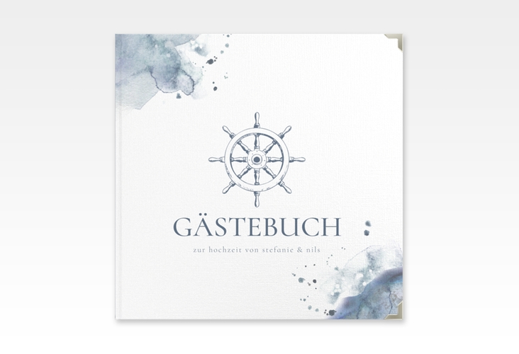 Gästebuch Selection Hochzeit Steuerrad Leinen-Hardcover in maritimen Blautönen