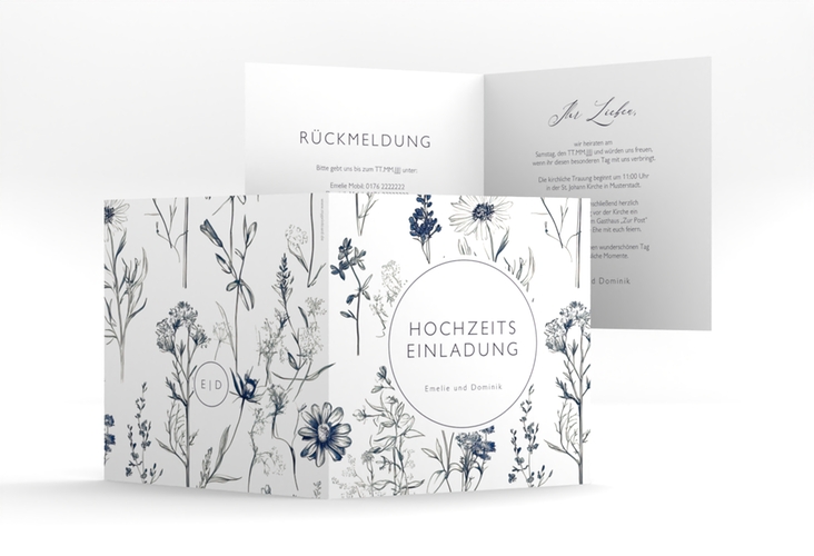 Hochzeitseinladung Chinoiserie Floral quadr. Klappkarte weiss hochglanz