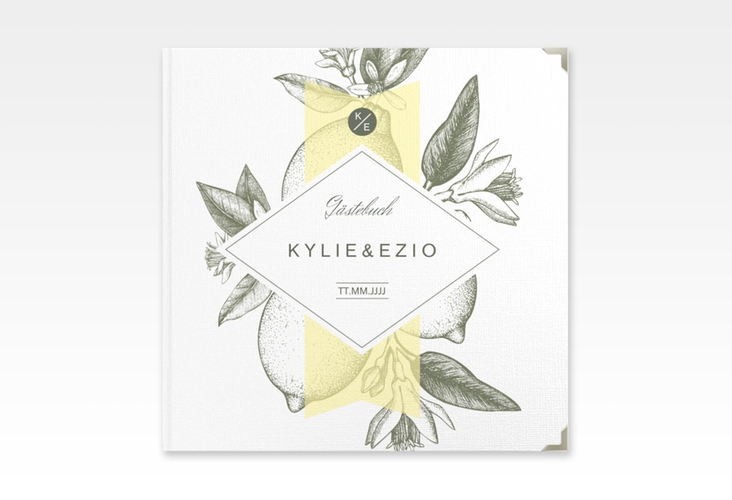 Gästebuch Selection Hochzeit Lemon Leinen-Hardcover mit mediterranem Zitronen-Kupferstich