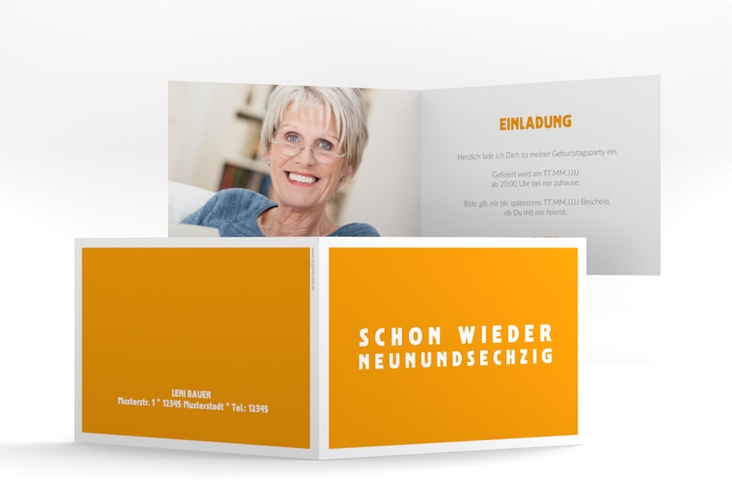 Einladung 70. Geburtstag Gag A6 Klappkarte quer orange
