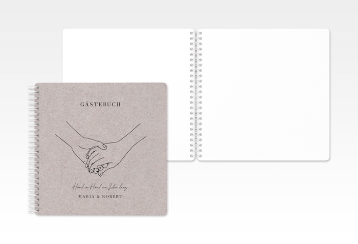 Gästebuch Hochzeit Hands Ringbindung Kraftpapier mit sich haltenden Händen im Monoline-Stil