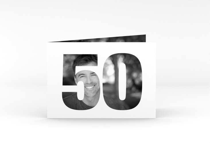 Einladung 50. Geburtstag Numbers A6 Klappkarte quer weiss hochglanz