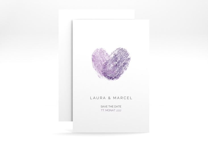 Save the Date-Karte Fingerprint A6 Karte hoch lila schlicht mit Fingerabdruck-Motiv