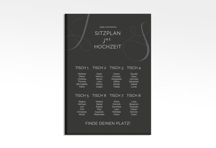 Sitzplan Leinwand Hochzeit Eheschließung 50 x 70 cm Leinwand schwarz