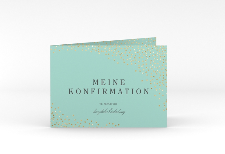 Einladung Konfirmation Glossy A6 Klappkarte quer mint hochglanz