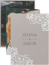Klick: Details zu Foto-Leporello Hochzeit "Vintage" anzeigen Foto-Leporello Hochzeit Vintage Leporello grau mit floraler Spitze