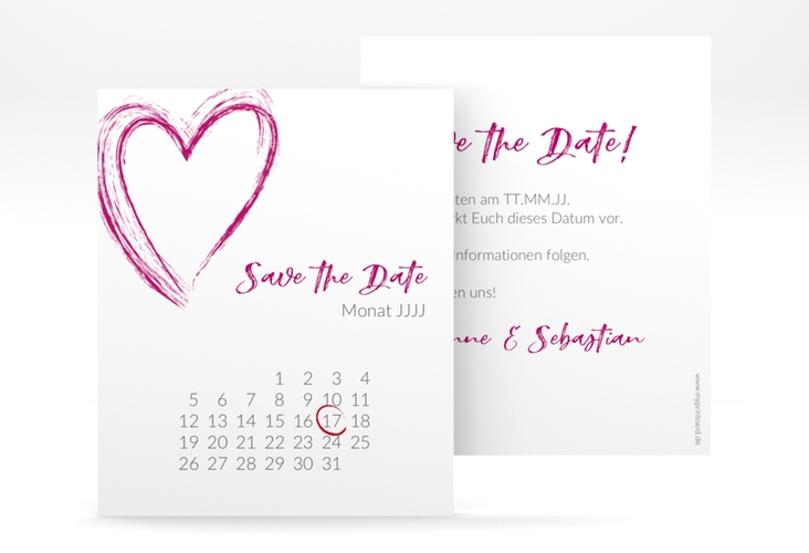 Save the Date-Kalenderblatt Liebe Kalenderblatt-Karte pink hochglanz