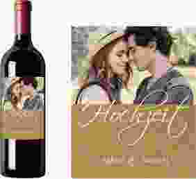 Weinetikett zur Hochzeit Big Picture Etikett Weinflasche 4er Set kraftpapier mit Foto des Brautpaars