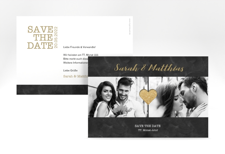 Save the Date-Karte Sparkly A6 Karte quer gold hochglanz