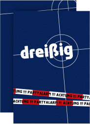 Einladung 30. Geburtstag Feierort A6 Karte hoch blau