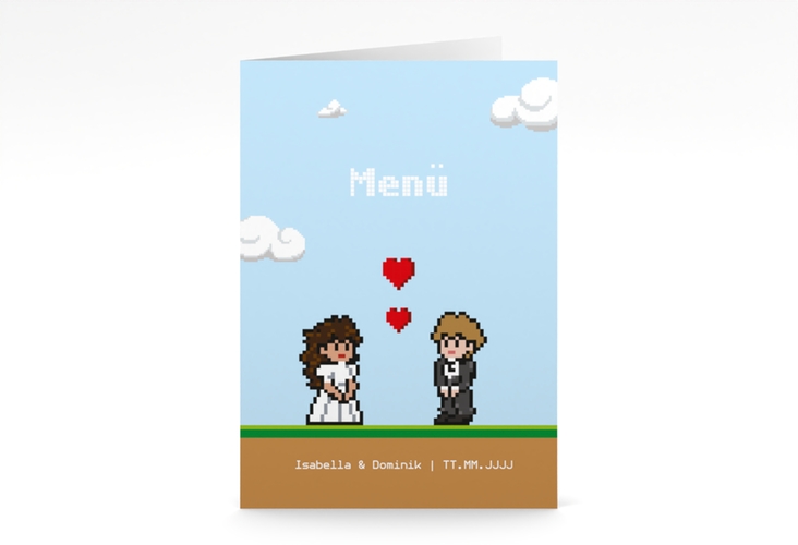 Menükarte Hochzeit Pixel A5 Klappkarte hoch