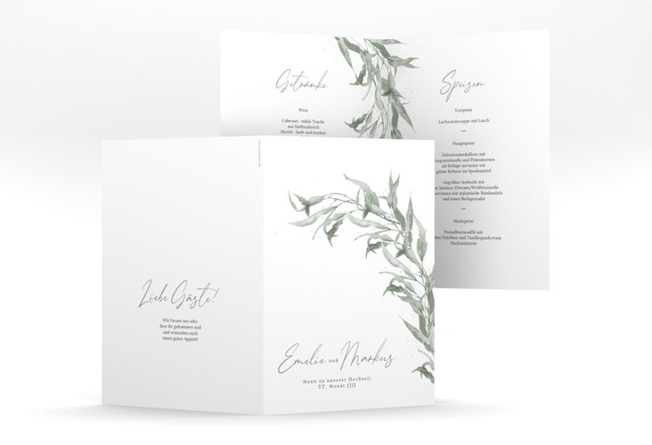 Menükarte Hochzeit Eucalyptus Green A5 Klappkarte hoch