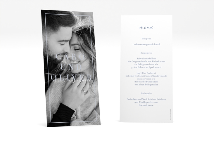Menükarte Hochzeit Moment lange Karte hoch blau