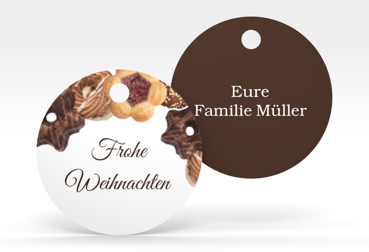 Geschenkanhänger Weihnachten Cookies Geschenkanhänger, rund braun mit Plätzchen-Motiv