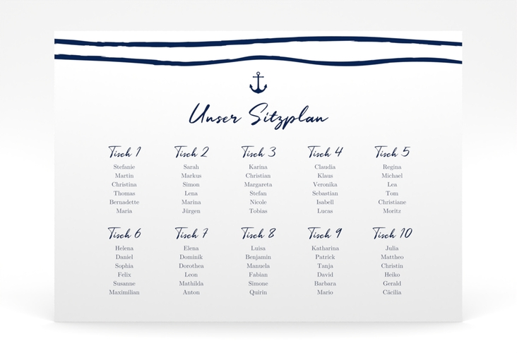 Sitzplan Poster Hochzeit Liebesanker 70 x 50 cm Poster mit maritimem Streifenmuster und kleinem Anker