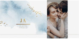 Hochzeitseinladung Pastell Wickelfalzkarte + Banderole blau