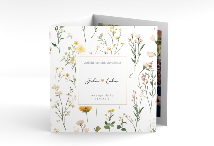 Dankeskarte Hochzeit Blumenwiese quadr. Doppel-Klappkarte bunt