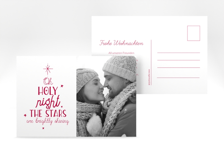 Weihnachtskarte Winterhimmel A6 Postkarte rot mit Liedtext und Foto