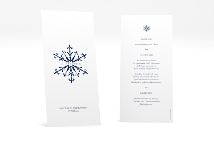 Menükarte Hochzeit Crystal lange Karte hoch weiss mit Eiskristall